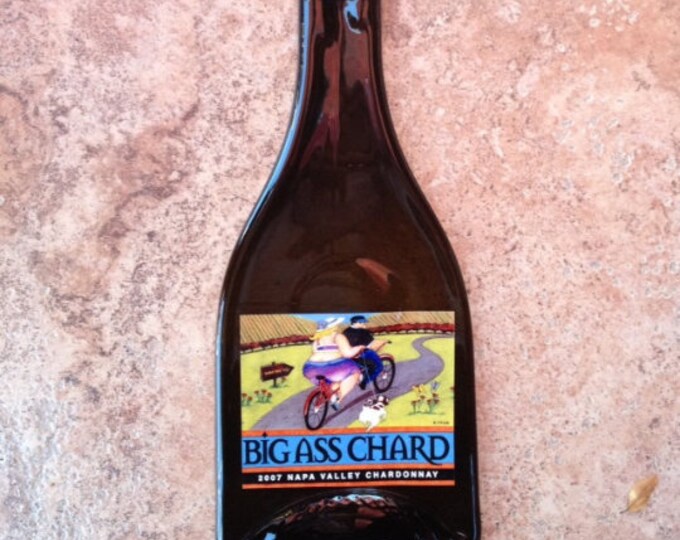 FREE SHIPPING Big Ass Chard Chardonnay Slumped Flattened bottle elegant cheese tray spoon rest glass plate eco gift