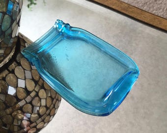 Free..Shipping...Melted Mason Jar,  BLUE ," pint size" NO LOGO Cute Spoon Rest, Cheese butter Tray, dish soap ..