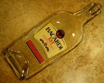 FREE SHIPPING  Bacardi Puerto Rican Rum 151 Slumped Melted Flattened Wine Bottle Cheese Tray Spoon Rest Eco Gift