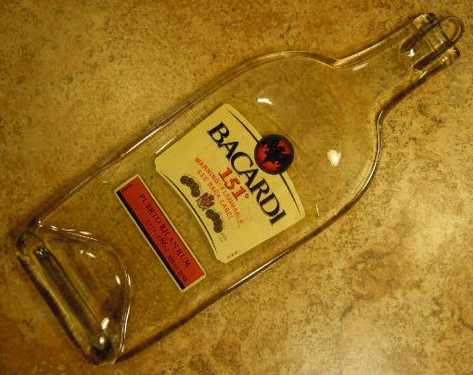 FREE SHIPPING  Bacardi Puerto Rican Rum 151 Slumped Melted Flattened Wine Bottle Cheese Tray Spoon Rest Eco Gift