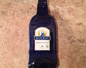Free Shipping Blue Nun German White Wine Cobalt Blue Slumped Melted Flattened Flat Wine Bottle Tray Spoon Rest Glass Plate Gift