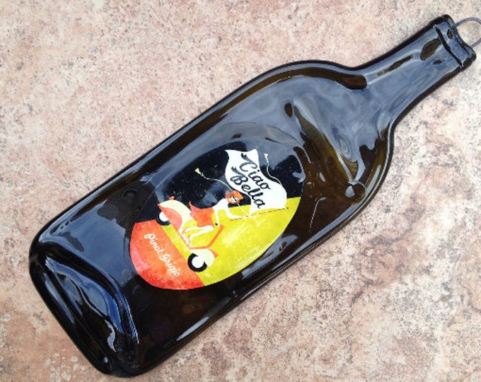 FREE SHIPPING Ciao Bella Pinot Grigio Italy Italian Wine  Slump Melted Flattened Flat Wine Bottle Cheese Tray Spoon Rest Glass Eco Gift