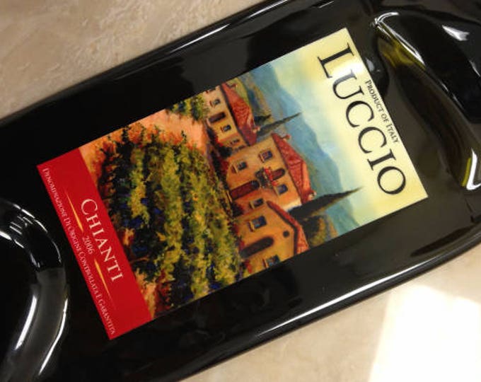 Free Shipping Luccio CHIANTI Product of Italy Wine Slumped Melted Flattened Flat Bottle Cheese Tray Spoon Rest Glass Plate Gift