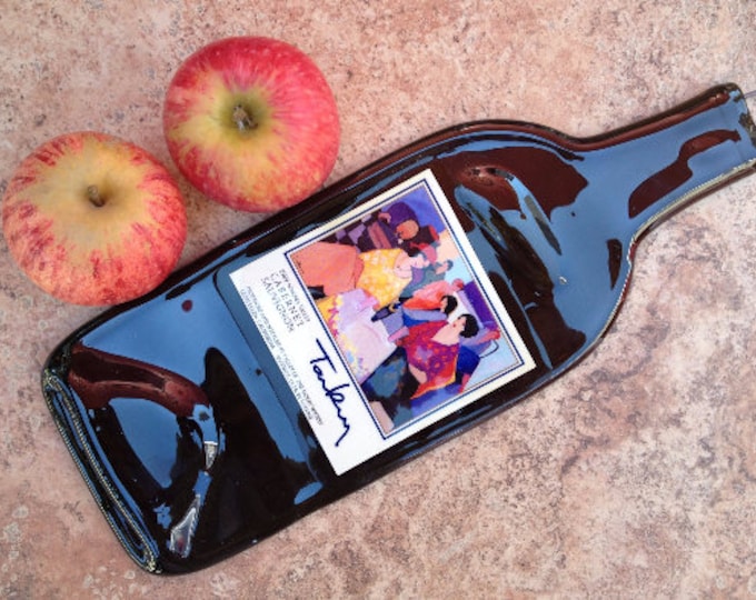 FREE SHIPPING Tarkay Art Edition Cabernet Sauvignon Wine Slumped Melted Flattened Flat Bottle Cheese Tray Spoon Rest Glass Plate Gift