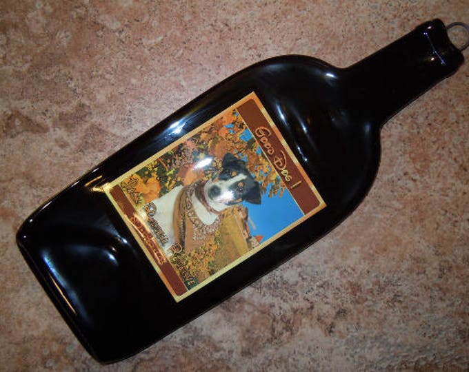Free shipping Good Dog Jack Russell Reserve Slumped Melted Flattened Wine Bottle  Spoon Rest Glass Plate Eco Gift Inactive