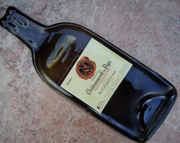 FREE SHIPPING Chateauneuf-du-Pape Chapoutier French Wine Slumped Melted Flattened Wine Bottle  Spoon Rest Glass Plate Eco Gift Inactive