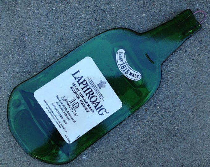 FREE SHIPPING Laphroaig 10 Scotch Whisky Original Ireland version Slumped Melted  Wine Bottle  Spoon Rest Glass Plate Eco Gift Inactive