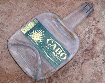 Free shipping Cabo Wabo Tequila Azul Reposado Mexico Slump  Flat Wine Bottle Cheese Tray Spoon Rest Glass Eco Gift