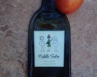 Free Shipping Middle Sister Drama Queen California Wine Slumped Melted Flattened Flat Bottle Cheese Tray Spoon Rest Glass Plate Gift