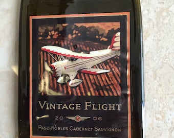 FREE SHIPPING Vintage Fligth 2006 // Wine  Slump Melted Flattened Flat Wine Bottle Cheese Tray Spoon Rest Glass Eco Gift