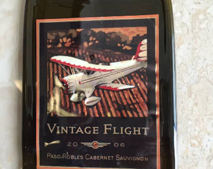 FREE SHIPPING Vintage Fligth 2006 // Wine  Slump Melted Flattened Flat Wine Bottle Cheese Tray Spoon Rest Glass Eco Gift