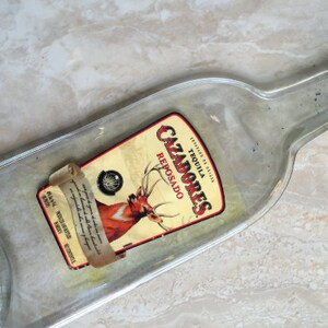 FREE SHIPPING Cazadores Reposado // Tequila Slumped Flattened bottle elegant cheese tray spoon rest glass plate eco gift