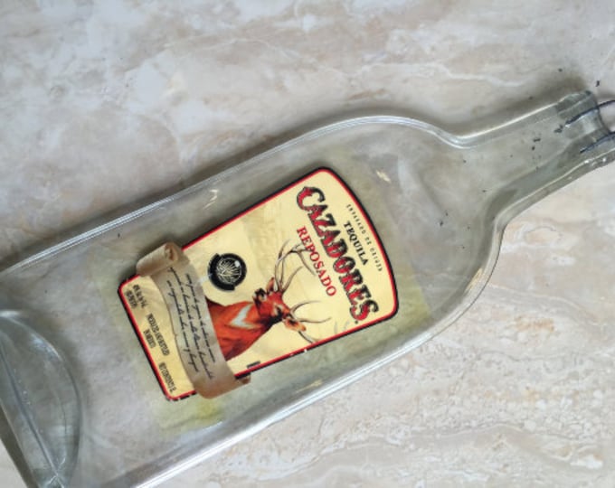 FREE SHIPPING Cazadores Reposado // Tequila Slumped Flattened bottle elegant cheese tray spoon rest glass plate eco gift