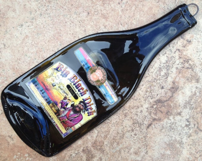 FREE SHIPPING Big Black Dick Dark Rum Slumped Melted Flattened Wine Bottle Cheese Tray Spoon Rest Eco Gift