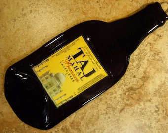 Free shipping Taj Mahal Indian Premium Lager Beer Slumped Melted Flattened Wine Bottle  Spoon Rest Glass Plate Eco Gift Inactive