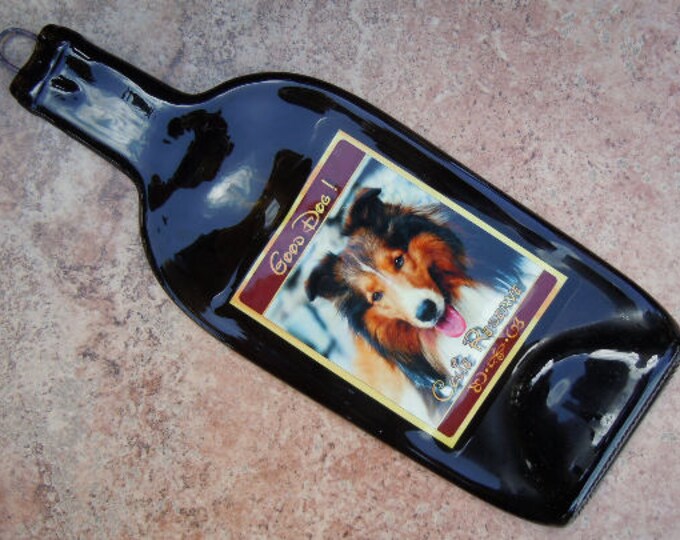 FREE SHIPPING Good Dog Colie Reserve Wine Slump Melted Flat Wine Bottle Cheese Tray Spoon Rest Glass Eco Gift