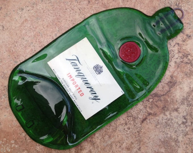 FREE SHIPPING Tanqueray With Red Stamp London Gin Slumped Melted  Wine Bottle  Spoon Rest Glass Plate Eco Gift Inactive