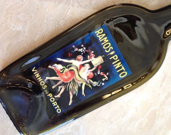 Free shipping RAMOS PINTO // Vinhos do Porto Wine Slumped Melted  Flat Wine Bottle Cheese Tray Spoon Rest Glass Plate Eco Gift