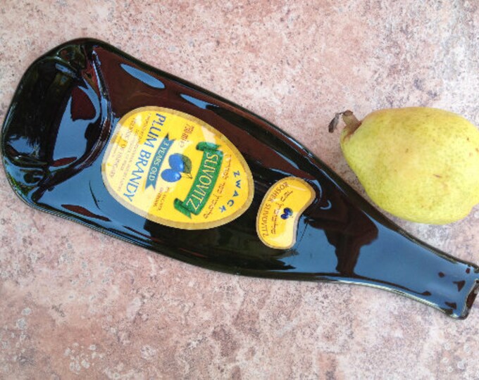 FREE SHIPPING ZWACK Slivovitz Kosher Plum Brandy Hungary Slumped Flat Bottle Cheese Tray Spoon Rest Glass Plate Eco Gift