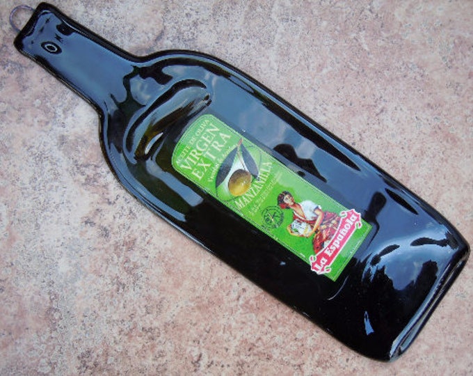 Free Shipping Manzanilla Extra Virgin Olive Oil Slumped Melted Flat Wine Bottle Tray Spoon Rest Glass Plate Gift