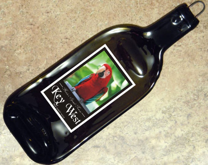 FREE SHIPPING Key West Parrot Art Edition Slumped Flat Bottle Cheese Tray Spoon Rest Glass Plate Eco Gift