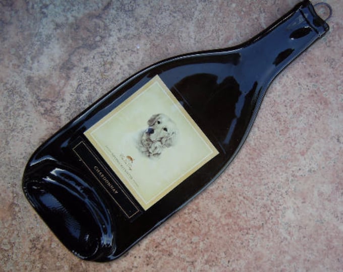 Free Shipping Cru Vin Dogs Golden Retriver Chardonnay Wine Slumped Melted Flattened Flat Bottle Tray Spoon Rest Glass Plate Gift