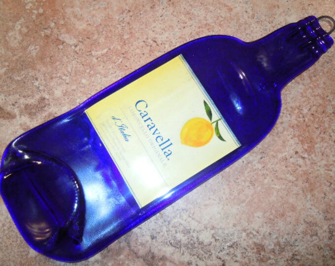 FREE SHIPPING Caravella Limoncello Italian Cobalt Blue Slump  Flat Wine Bottle Cheese Tray Spoon Rest Glass Eco Gift