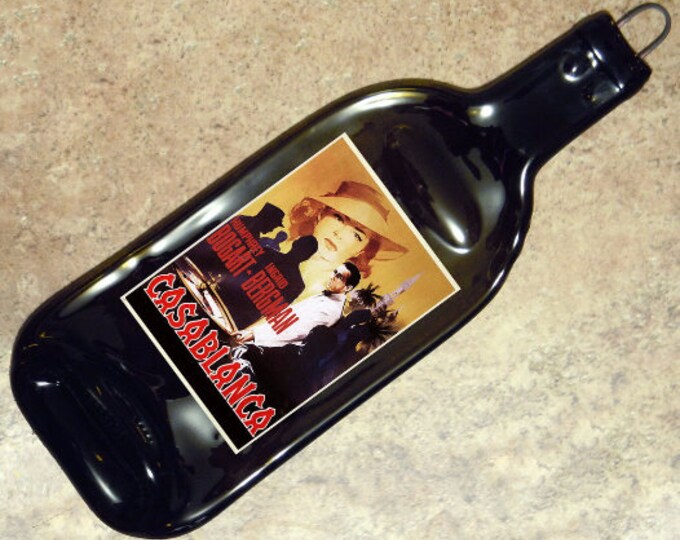FREE SHIPPING Movie Star Celebrity Bogart Bergman Casablanca Slump Melted Flat Wine Bottle Cheese Tray Spoon Rest Glass Eco Gift