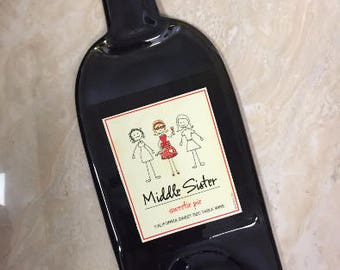 FREE SHIPPING Middle Sister // Sweetie Pie // California Wine Slump Melted Flat Wine Bottle Cheese Tray Spoon Rest Glass Eco Gift