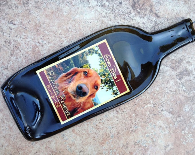 Free shipping Good Dog Golden Retriver Reserve Wine Slumped Melted  Flat Wine Bottle Cheese Tray Spoon Rest Glass Plate Eco Gift