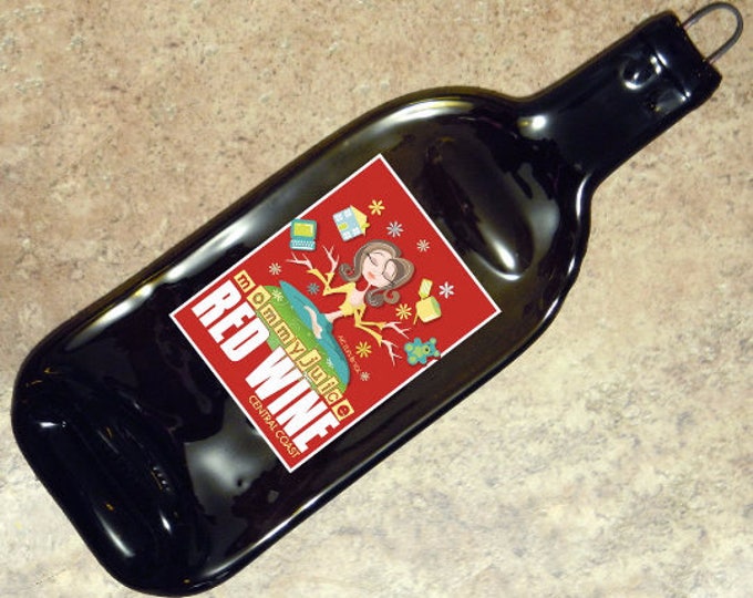 Free Shipping Mommy Juice Red Wine Slumped Melted Flat Wine Bottle Tray Spoon Rest Glass Plate Gift