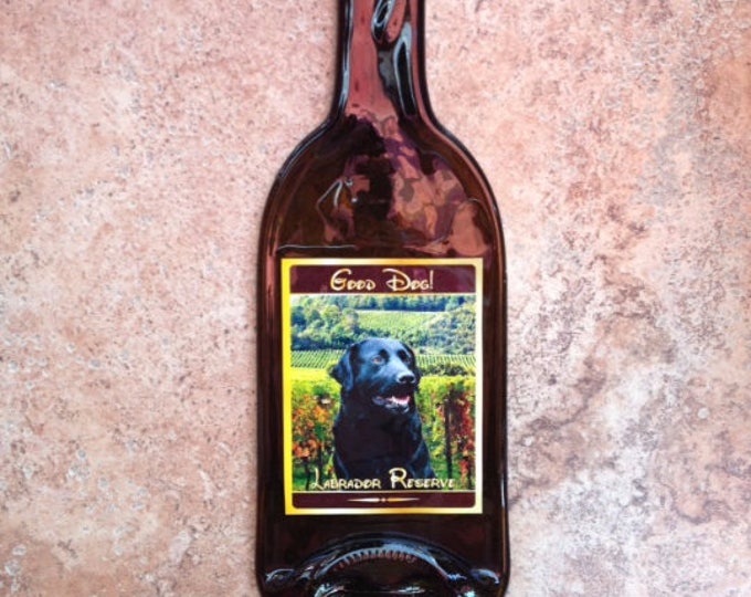 FREE SHIPPING Good Dog Black Labrador Reserve K9  Wine Slump Melted Flat Wine Bottle Cheese Tray Spoon Rest Glass Eco Gift