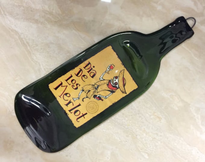 Free Shipping Dia De Los Merlot - Wine Melted Flattened Flat Bottle Tray Spoon Rest Glass Plate Gift