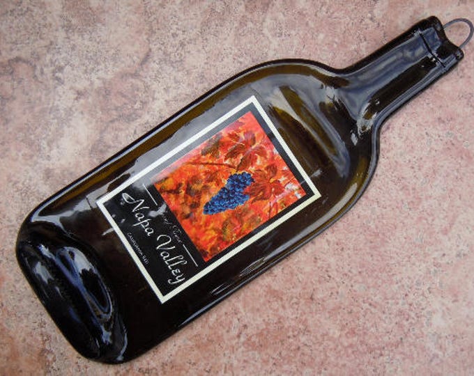 FREE SHIPPING Napa Art Edition Watercolor Grapes Slump  Flat Wine Bottle Cheese Tray Spoon Rest Glass Eco Gift