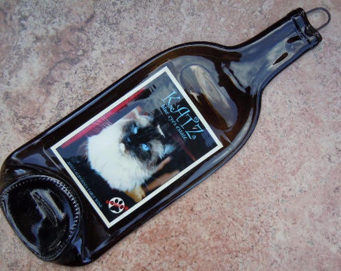 Free shipping Katz Blue Eye Estate Cat Wine Melted Flattened Flat Slumped Bottle Cheese Tray Spoon Rest Glass Eco Gift