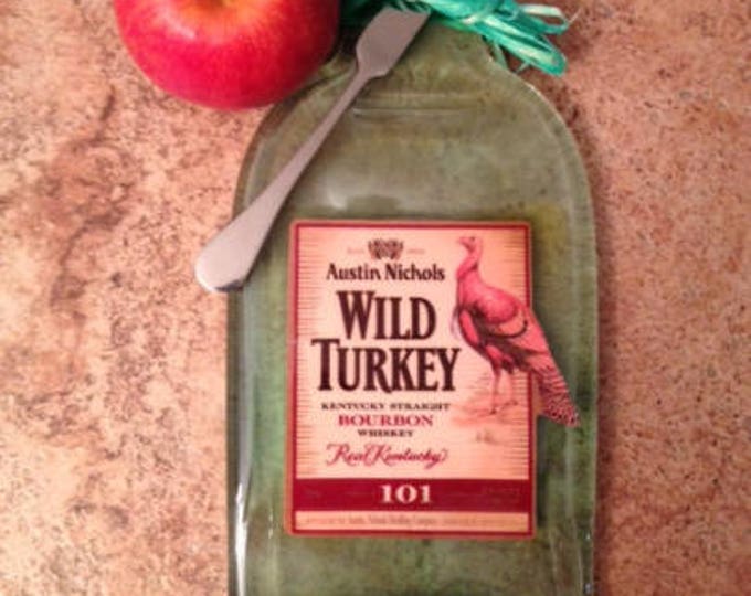 FREE SHIPPING Austin Kentucky Straight Wild Turkey Bourbon Whisky Slumped Flat wine bottle elegant cheese tray spoon rest Great Eco Gift