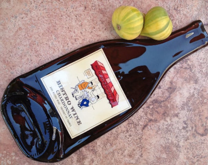 Free Shipping French Bistro Wine Chardonnay Slumped Melted Flat Wine Bottle Tray Spoon Rest Glass Plate Gift