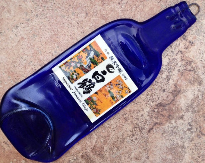 Free Shipping Hakutsuru Sake Cobalt Blue Slumped Melted Flattened Flat Bottle Tray Spoon Rest Glass Plate Gift