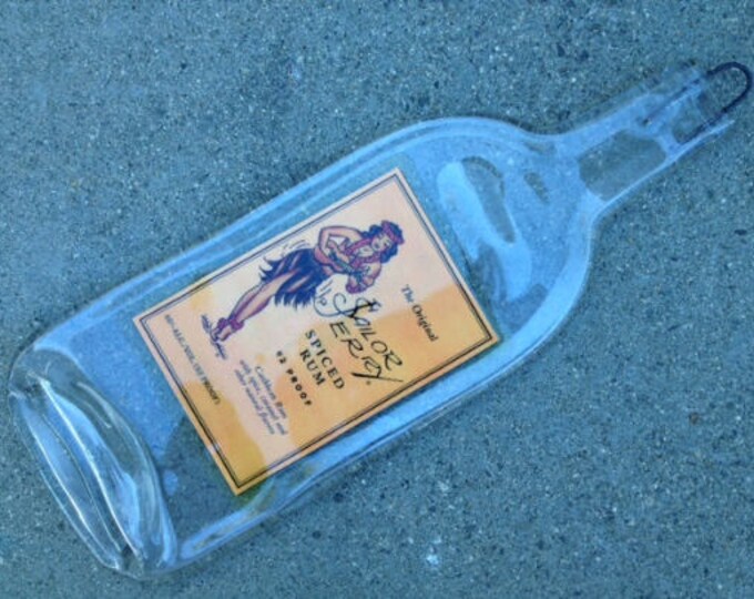 FREE SHIPPING  Sailor Jerry Spiced Rum Slumped Melted Flattened Wine Bottle Cheese Tray Spoon Rest Eco Gift