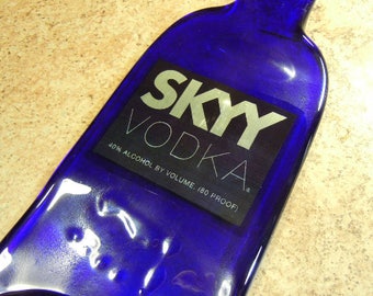 FREE SHIPPING Skyy Vodka Slumped Melted Flattened Flat Bottle Cheese Tray Spoon Rest Glass Plate Eco Gift