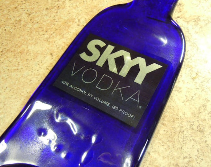 FREE SHIPPING Skyy Vodka Slumped Melted Flattened Flat Bottle Cheese Tray Spoon Rest Glass Plate Eco Gift