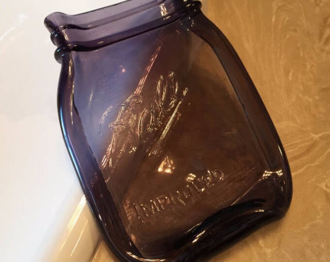 Free Shipping...IMPERFECT" Melted Mason Jar PURPLE " pint size" cute spoon rest, cheese butter tray, dish soap,