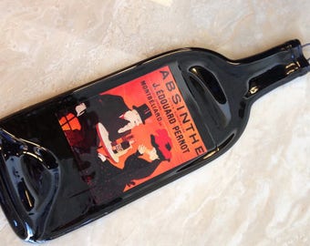 Free Shipping ABSINTHE Slumped Melted Flattened Flat Wine Bottle Tray Spoon Rest Glass Plate Gift