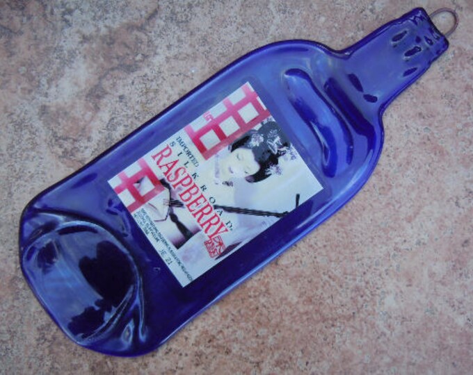 Free Shipping Silkroad Raspberry Sake Cobalt Blue Japanese Slumped Melted Flat Wine Bottle Tray Spoon Rest Glass Plate Gift