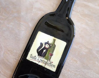 Free Shipping TASTE of PURRFECTION Slumped Melted Flat Wine Bottle Tray Spoon Rest Glass Plate Gift