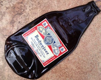 FREE SHIPPING USA Budweiser Lager Beer Slump Melted Flat Wine Bottle Cheese Tray Spoon Rest Glass Eco Gift