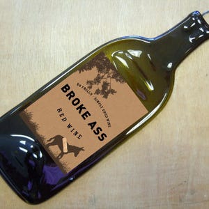 Free Shipping Broke Ass Red Slumped Melted Flat Wine Bottle Tray Spoon Rest Glass Plate Gift