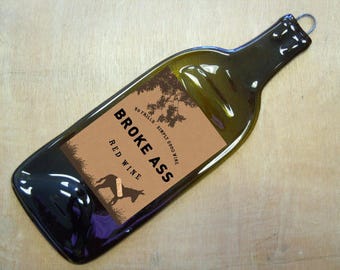 Free Shipping Broke Ass Red Slumped Melted Flat Wine Bottle Tray Spoon Rest Glass Plate Gift