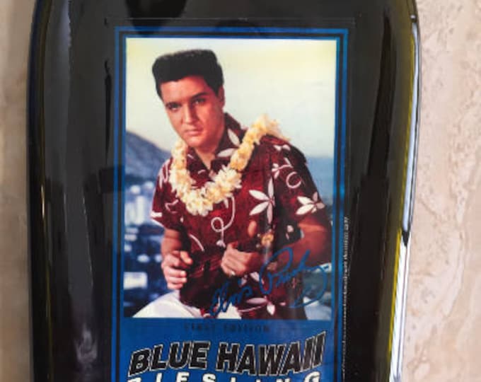 FREE SHIPPING Blue Hawai Riesling // Slump  Flat Wine Bottle Cheese Tray Spoon Rest Glass Eco Gift