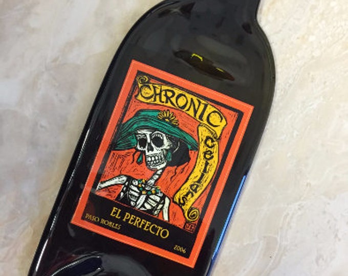 Free Shipping EL PERFECTO - Chronic Cellars Wine Melted Flattened Flat Bottle Tray Spoon Rest Glass Plate Gift